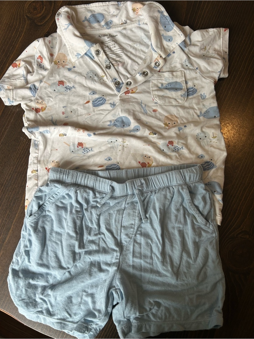 Angel Dear Boys 3T Ocean Print Polo Shirt + Blue Shorts Set